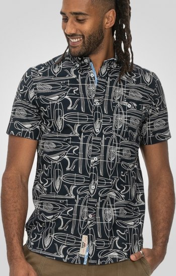 D555 Worthing Surf AOP Short Sleeve Button Down Collar Shirt Navy - Camicie - Camicie Taglie Forti Uomo