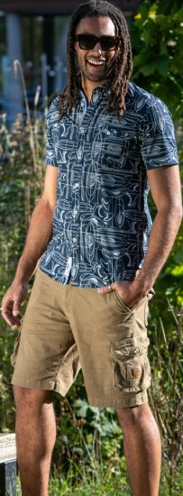 D555 Worthing Surf AOP Short Sleeve Button Down Collar Shirt Navy - Camicie - Camicie Taglie Forti Uomo