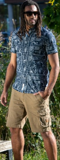 D555 Worthing Surf AOP Short Sleeve Button Down Collar Shirt Navy - Camicie - Camicie Taglie Forti Uomo
