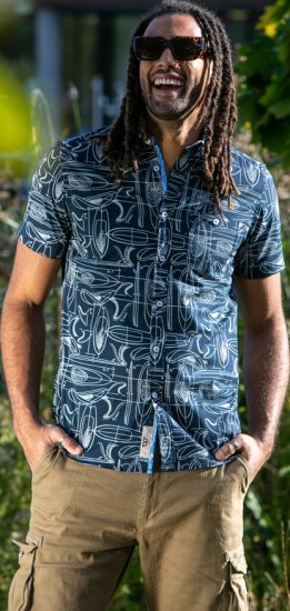 D555 Worthing Surf AOP Short Sleeve Button Down Collar Shirt Navy - Camicie - Camicie Taglie Forti Uomo