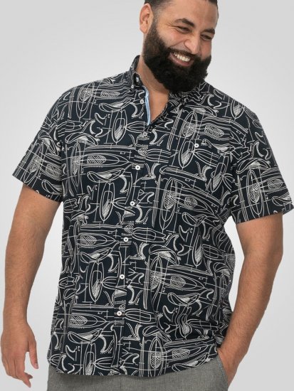 D555 Worthing Surf AOP Short Sleeve Button Down Collar Shirt Navy - Camicie - Camicie Taglie Forti Uomo