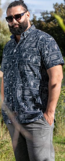 D555 Worthing Surf AOP Short Sleeve Button Down Collar Shirt Navy - Camicie - Camicie Taglie Forti Uomo