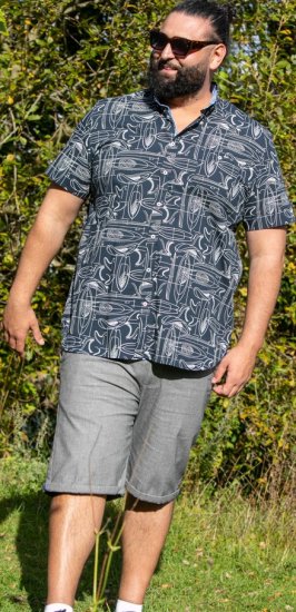 D555 Worthing Surf AOP Short Sleeve Button Down Collar Shirt Navy - Camicie - Camicie Taglie Forti Uomo