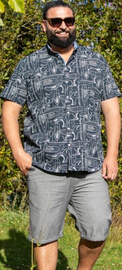 D555 Worthing Surf AOP Short Sleeve Button Down Collar Shirt Navy - Camicie - Camicie Taglie Forti Uomo