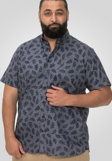 D555 Kettering Hawaiian Leaf AOP Short Sleeve Button Down Collar Shirt Denim - Camicie - Camicie Taglie Forti Uomo