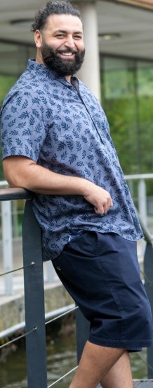 D555 Kettering Hawaiian Leaf AOP Short Sleeve Button Down Collar Shirt Denim - Camicie - Camicie Taglie Forti Uomo