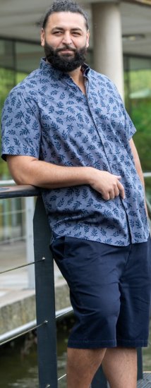 D555 Kettering Hawaiian Leaf AOP Short Sleeve Button Down Collar Shirt Denim - Camicie - Camicie Taglie Forti Uomo