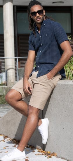 D555 Pontefract Jacquard Linen Mix Short Sleeve Shirt With Button Down Navy - Camicie - Camicie Taglie Forti Uomo