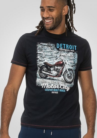 D555 Knowle Detroit Motor Bike Printed Crew Neck T-Shirt Navy - Magliette - Magliette Uomo Taglie Forti