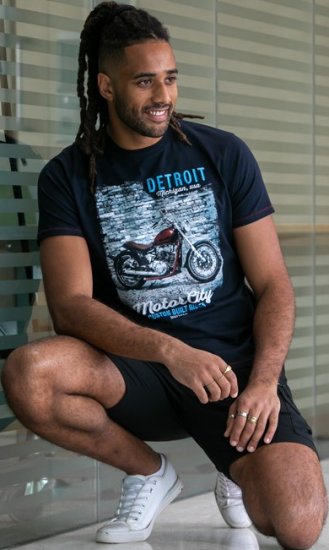 D555 Knowle Detroit Motor Bike Printed Crew Neck T-Shirt Navy - Magliette - Magliette Uomo Taglie Forti