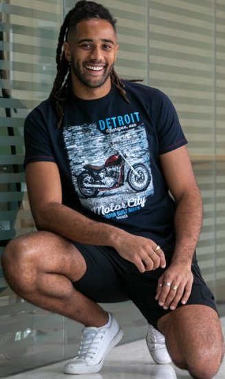 D555 Knowle Detroit Motor Bike Printed Crew Neck T-Shirt Navy - Magliette - Magliette Uomo Taglie Forti