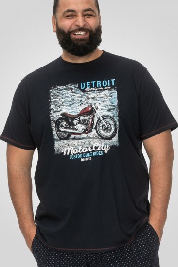 D555 Knowle Detroit Motor Bike Printed Crew Neck T-Shirt Navy - Magliette - Magliette Uomo Taglie Forti