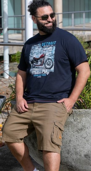 D555 Knowle Detroit Motor Bike Printed Crew Neck T-Shirt Navy - Magliette - Magliette Uomo Taglie Forti