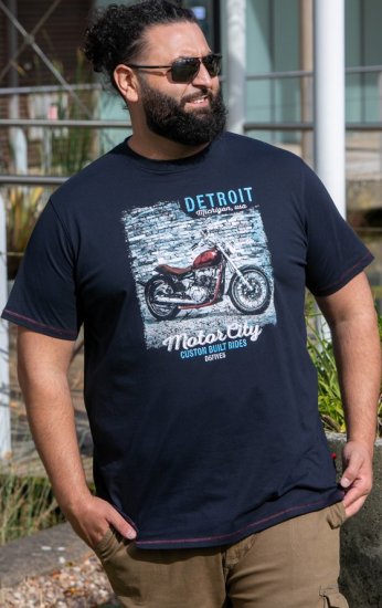 D555 Knowle Detroit Motor Bike Printed Crew Neck T-Shirt Navy - Magliette - Magliette Uomo Taglie Forti