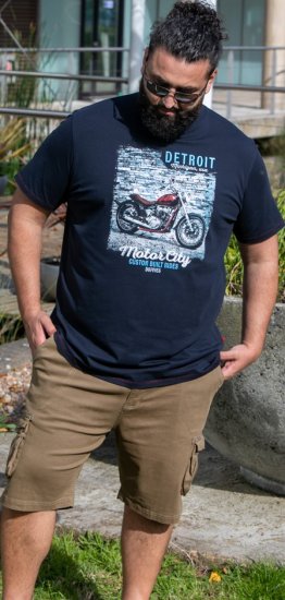 D555 Knowle Detroit Motor Bike Printed Crew Neck T-Shirt Navy - Magliette - Magliette Uomo Taglie Forti