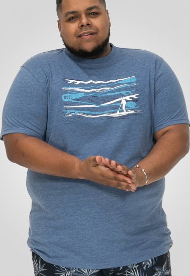 D555 Cardiff Surfer And Waves Printed Crew Neck T-shirt Denim Marl - Magliette - Magliette Uomo Taglie Forti