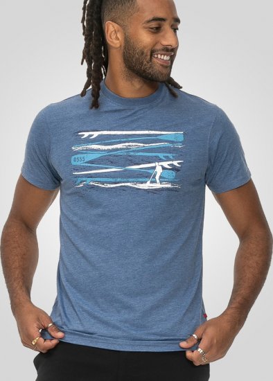 D555 Cardiff Surfer And Waves Printed Crew Neck T-shirt Denim Marl - Magliette - Magliette Uomo Taglie Forti