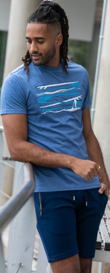 D555 Cardiff Surfer And Waves Printed Crew Neck T-shirt Denim Marl - Magliette - Magliette Uomo Taglie Forti
