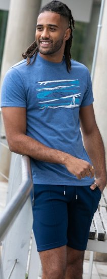 D555 Cardiff Surfer And Waves Printed Crew Neck T-shirt Denim Marl - Magliette - Magliette Uomo Taglie Forti