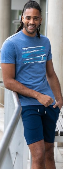 D555 Cardiff Surfer And Waves Printed Crew Neck T-shirt Denim Marl - Magliette - Magliette Uomo Taglie Forti
