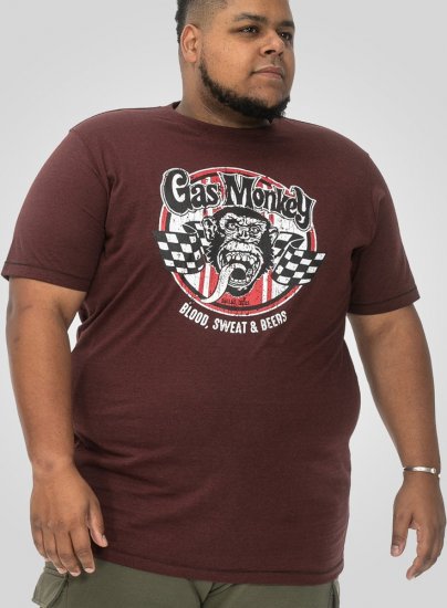 D555 Loughborough Official Gas Monkey Crew Neck T-Shirt Burgundy Black Twist - Magliette - Magliette Uomo Taglie Forti