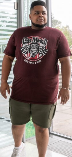 D555 Loughborough Official Gas Monkey Crew Neck T-Shirt Burgundy Black Twist - Magliette - Magliette Uomo Taglie Forti