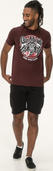 D555 Loughborough Official Gas Monkey Crew Neck T-Shirt Burgundy Black Twist - Magliette - Magliette Uomo Taglie Forti