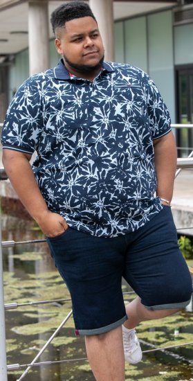 D555 Halifax AOP Hawaiian Print Short Sleeve Polo Blue - Magliette - Magliette Uomo Taglie Forti