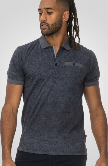 D555 Uttoxeter AOP Leaf Print Short Sleeve Polo Denim - Polo - Polo Uomo Taglie Forti