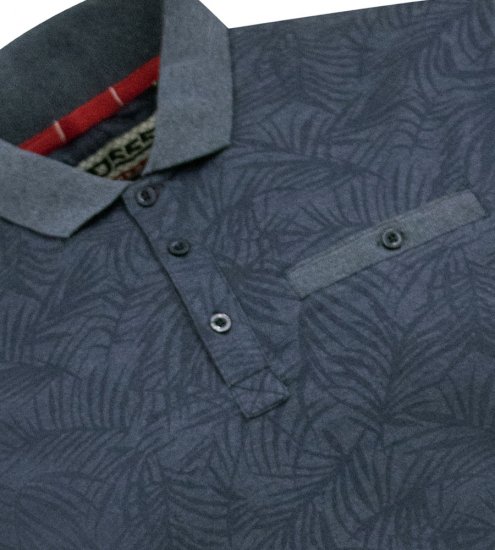 D555 Uttoxeter AOP Leaf Print Short Sleeve Polo Denim - Polo - Polo Uomo Taglie Forti
