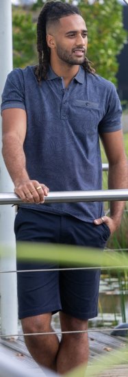 D555 Uttoxeter AOP Leaf Print Short Sleeve Polo Denim - Polo - Polo Uomo Taglie Forti