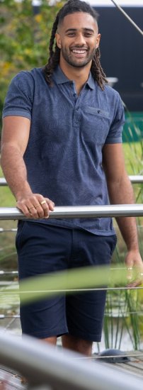 D555 Uttoxeter AOP Leaf Print Short Sleeve Polo Denim - Polo - Polo Uomo Taglie Forti