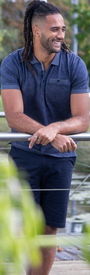 D555 Uttoxeter AOP Leaf Print Short Sleeve Polo Denim - Polo - Polo Uomo Taglie Forti