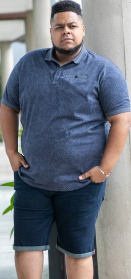 D555 Uttoxeter AOP Leaf Print Short Sleeve Polo Denim - Polo - Polo Uomo Taglie Forti