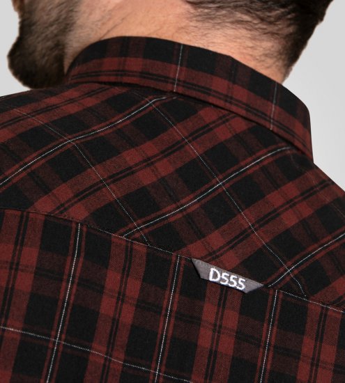 D555 Horsham Long Sleeve Shirt with Chest Pocket Burgundy/Black Check - Camicie - Camicie Taglie Forti Uomo