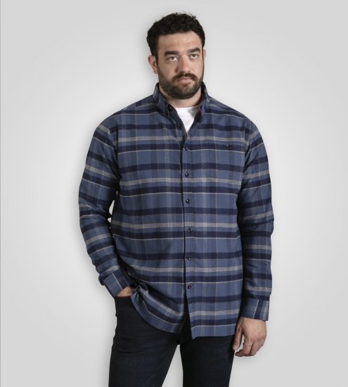 D555 Shrewsbury Long Sleeve with Chest Pocket Blue/Navy Check TALL SIZES - Camicie - Camicie Taglie Forti Uomo