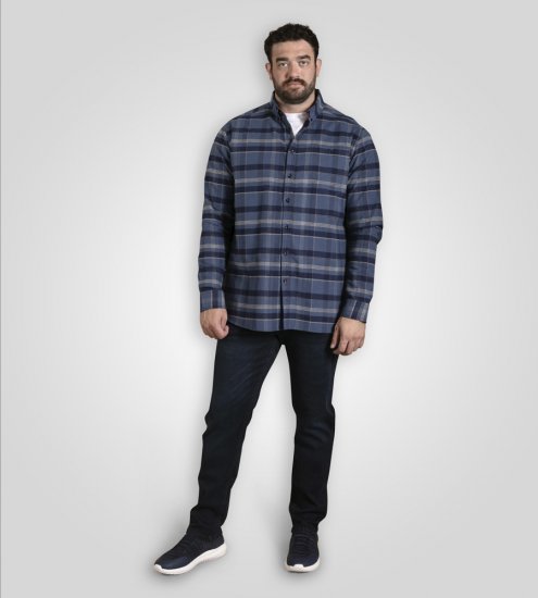 D555 Shrewsbury Long Sleeve with Chest Pocket Blue/Navy Check TALL SIZES - Camicie - Camicie Taglie Forti Uomo