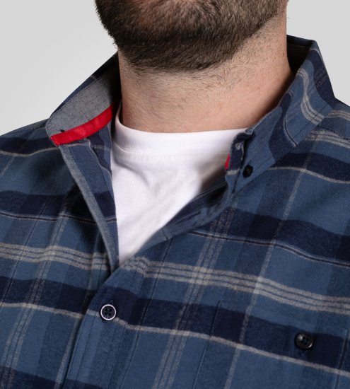 D555 Shrewsbury Long Sleeve with Chest Pocket Blue/Navy Check - Camicie - Camicie Taglie Forti Uomo
