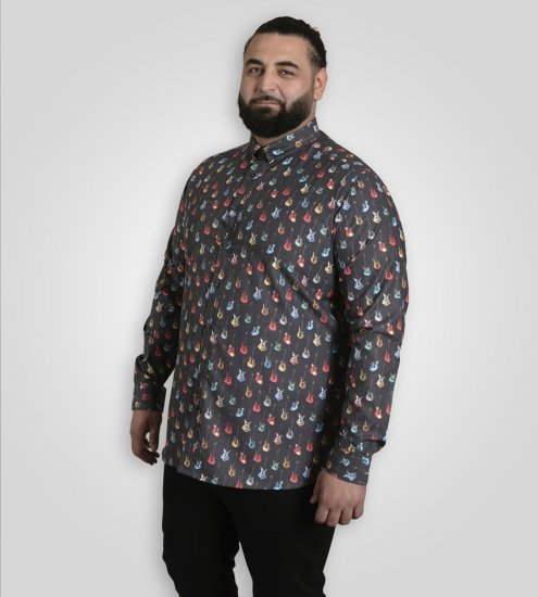 D555 Wakefield Long Sleeve AOP Guitar Printed Shirt Grey - Camicie - Camicie Taglie Forti Uomo