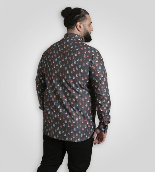 D555 Wakefield Long Sleeve AOP Guitar Printed Shirt Grey - Camicie - Camicie Taglie Forti Uomo