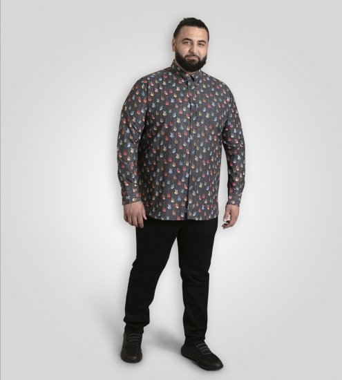 D555 Wakefield Long Sleeve AOP Guitar Printed Shirt Grey - Camicie - Camicie Taglie Forti Uomo