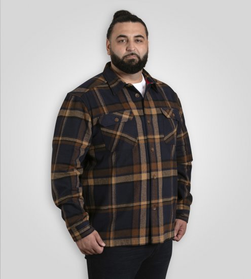 D555 Aldershot Long Sleeve Heavy Shacket Overshirt Tan/Navy Check - Camicie - Camicie Taglie Forti Uomo