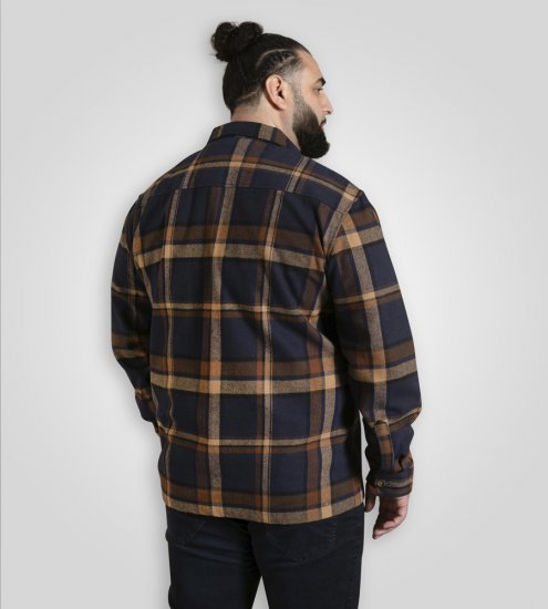 D555 Aldershot Long Sleeve Heavy Shacket Overshirt Tan/Navy Check - Camicie - Camicie Taglie Forti Uomo