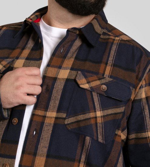 D555 Aldershot Long Sleeve Heavy Shacket Overshirt Tan/Navy Check - Camicie - Camicie Taglie Forti Uomo
