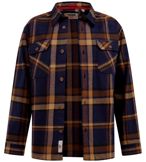 D555 Aldershot Long Sleeve Heavy Shacket Overshirt Tan/Navy Check - Camicie - Camicie Taglie Forti Uomo