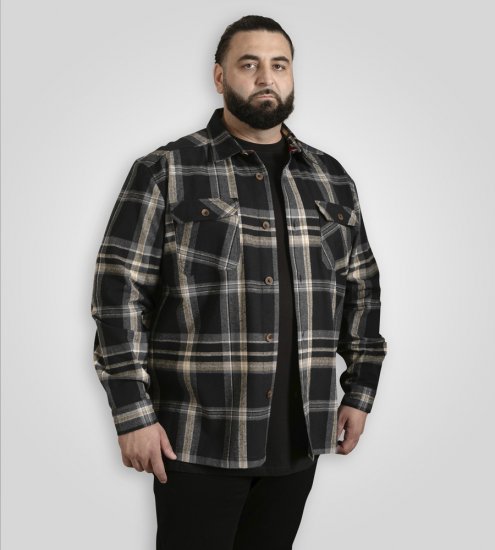 D555 Falkirk Long Sleeve Heavy Shacket Overshirt Black/Grey TALL SIZES - Camicie - Camicie Taglie Forti Uomo