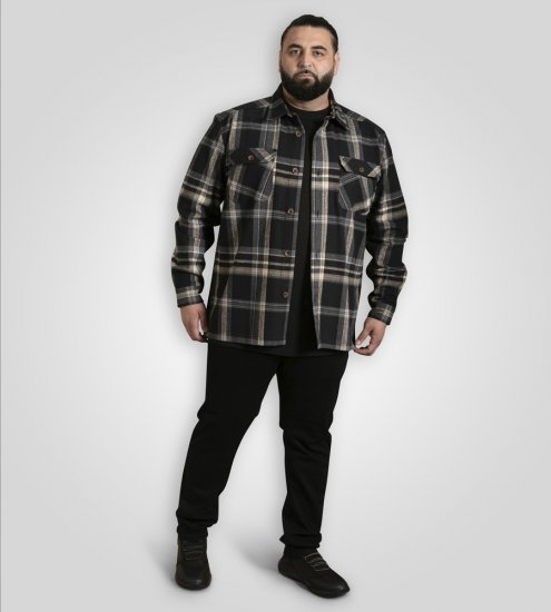 D555 Falkirk Long Sleeve Heavy Shacket Overshirt Black/Grey TALL SIZES - Camicie - Camicie Taglie Forti Uomo