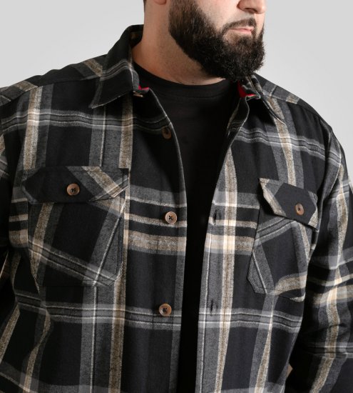 D555 Falkirk Long Sleeve Heavy Shacket Overshirt Black/Grey TALL SIZES - Camicie - Camicie Taglie Forti Uomo