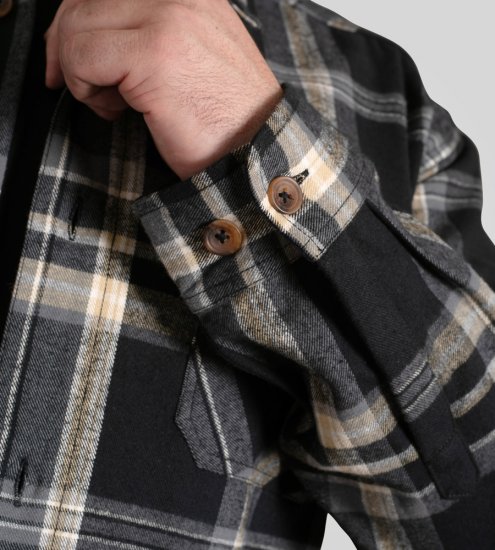 D555 Falkirk Long Sleeve Heavy Shacket Overshirt Black/Grey TALL SIZES - Camicie - Camicie Taglie Forti Uomo