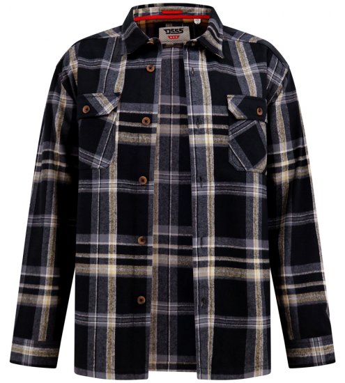 D555 Falkirk Long Sleeve Heavy Shacket Overshirt Black/Grey TALL SIZES - Camicie - Camicie Taglie Forti Uomo